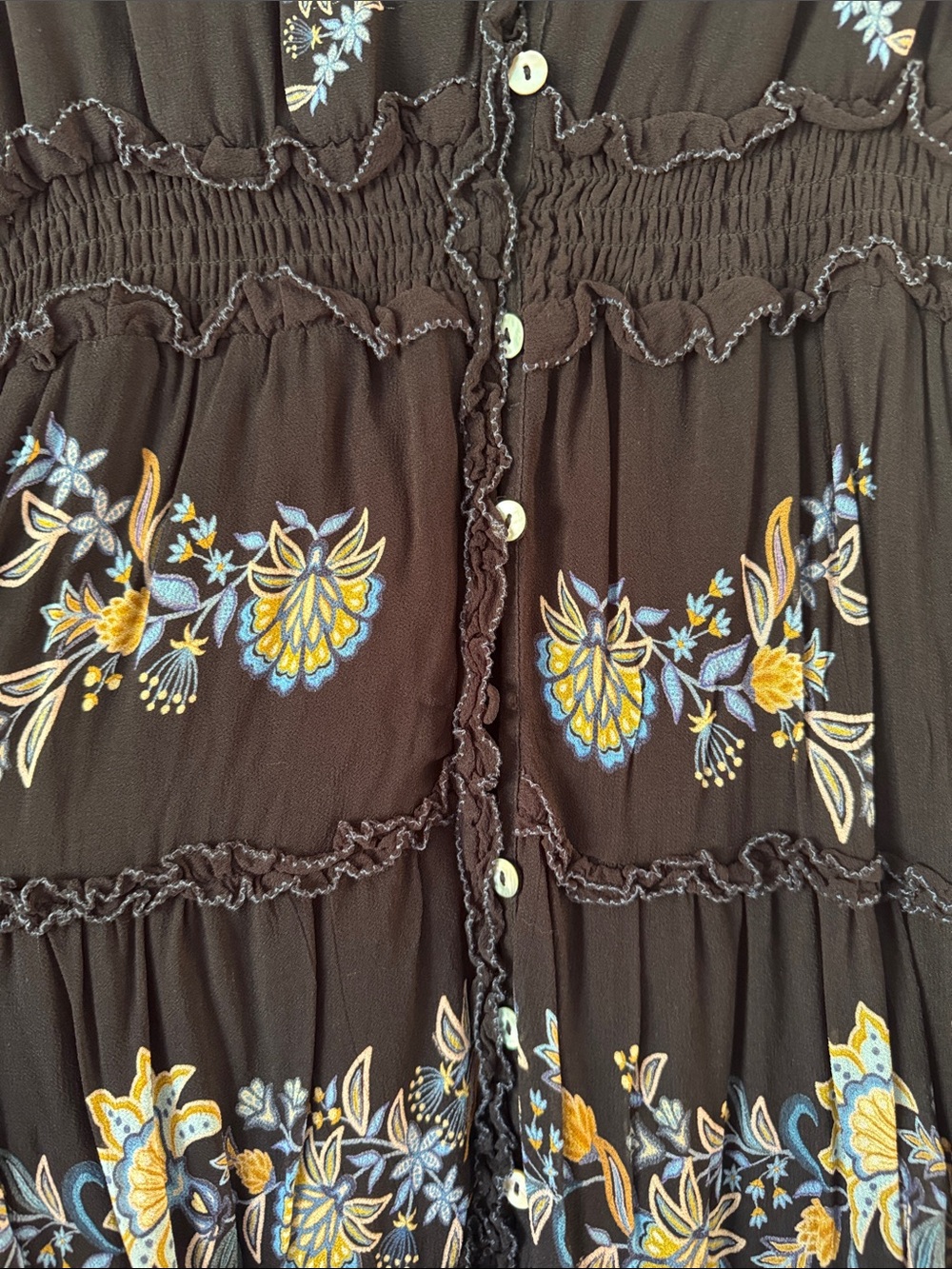 FARM Rio Black Floral Button-Front Mini Dress “garden” - Picture 3 of 6